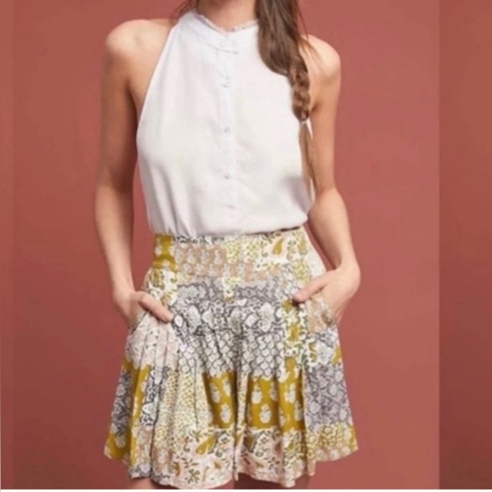 Anthropologie Maeve Patchwork Pleated Shorts size small